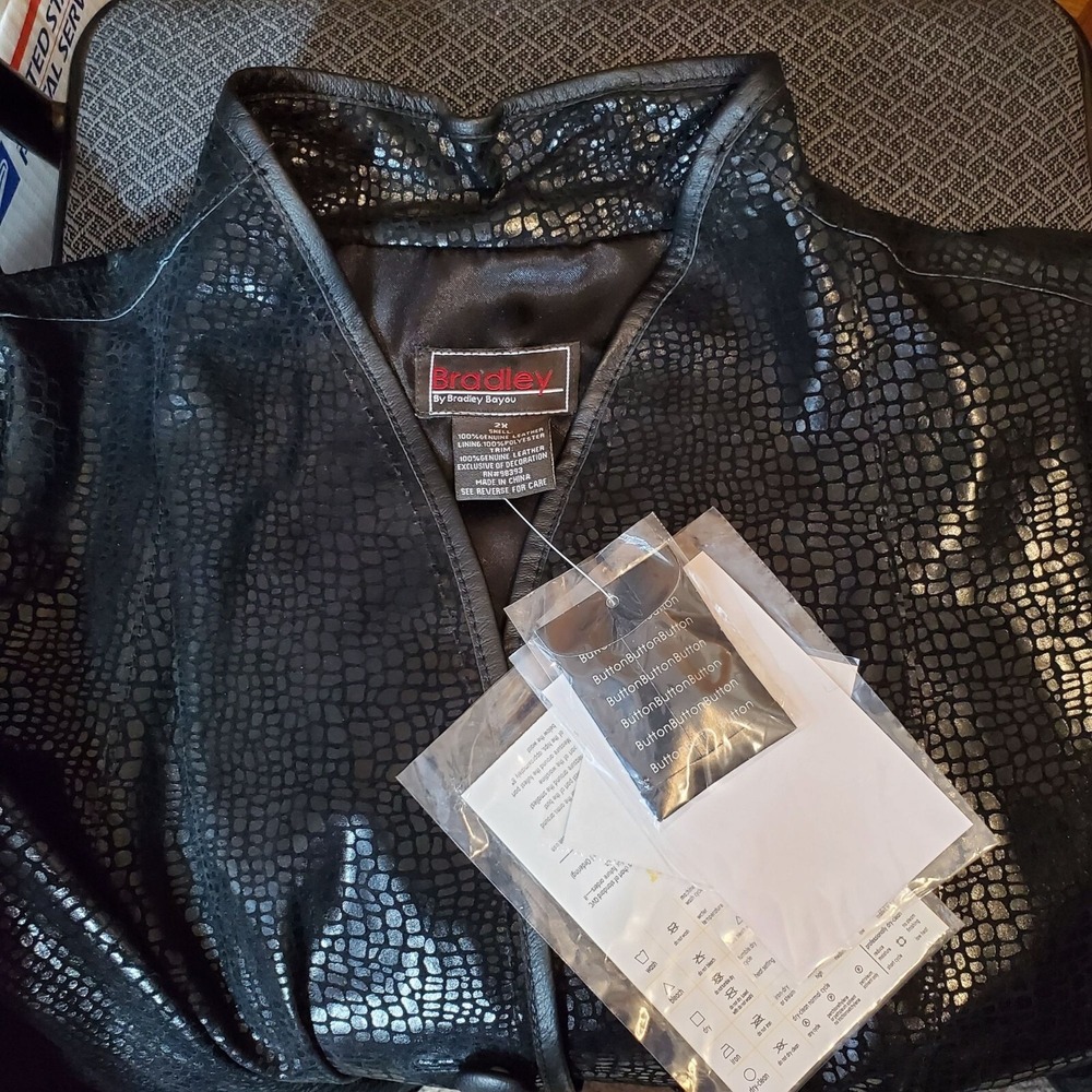Bradley By Bradley Bayou Black Genuine Leather Jacket Embossed Texture Size 2XL - Picture 10 of 15